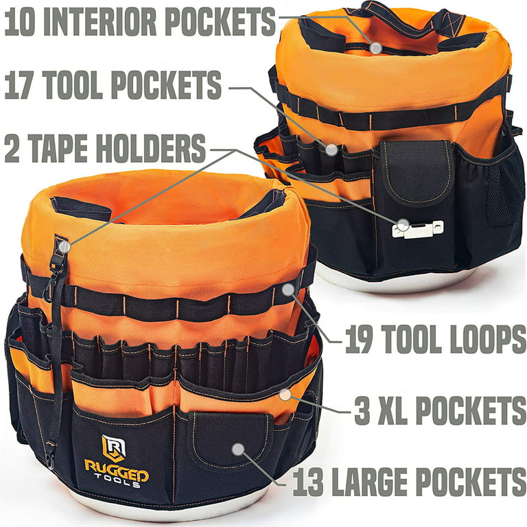 MELOTOUGH Bucket Idea Bucket Tool Organizer With 35 Pockets  Fits to 3.5-5 Gallon Bucket (Orange) … : Tools & Home Improvement