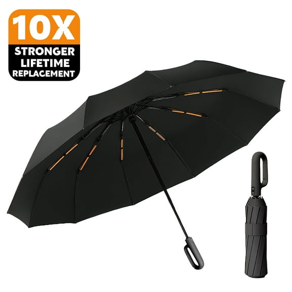 Amaopus Travel Folding Umbrella, 10 Ribs Automatic Open, Lightweight Compact Portable Backpack Car Parasol Outdoor, Sun/Rain, Anti 99 UV Protection UPF 50, Men Women Carabiner Handle Design