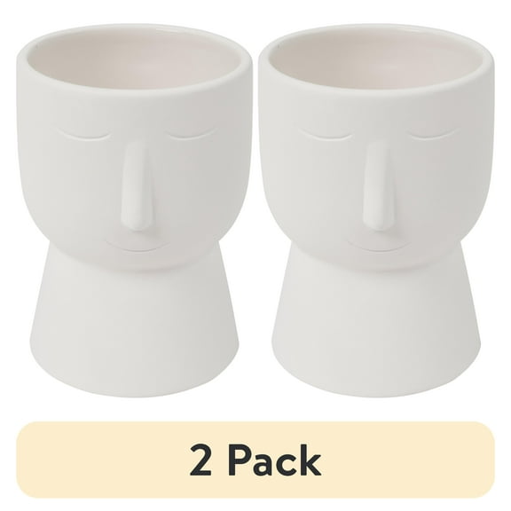 (2 pack) Hello Hobby Paintable Ceramic Face Planter, White Ceramic 3.86" x 4.92" High