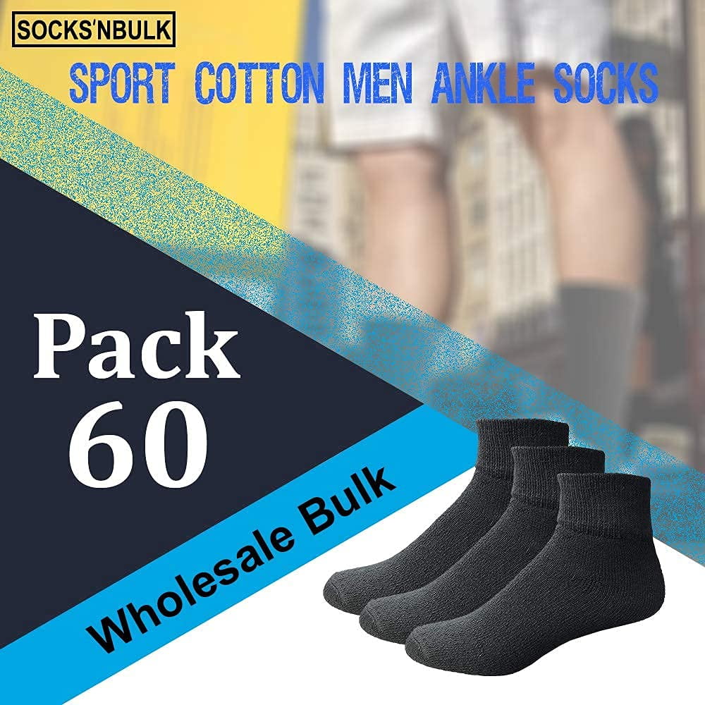SOCKS'NBULK 60 Pairs Wholesale Bulk Sport Cotton Mens Crew, Ankle Socks, Value Deal, Size 10-13 (Mens - Black Ankle)