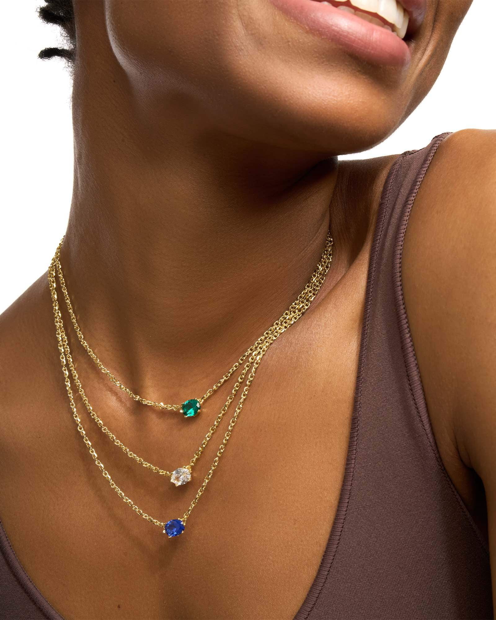 Kendra Scott Cailin Gold Pendant Necklace in Blue Crystal