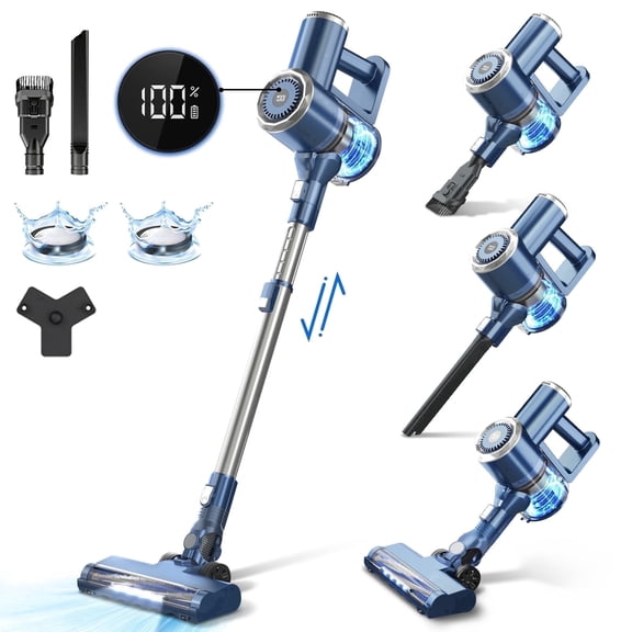 PrettyCare Cordless Stick Vacuum Cleaner, 38KPA 50mins 2600mAh 6-in-1 Lightweight Upright for Carpet Hard Floor Pet Hair W200 Upgraded