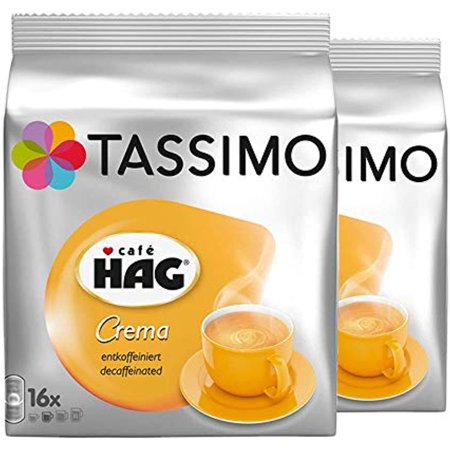 Tassimo Café Hag Crema Decaffeinated, Rainforest Alliance Certified, Pack Of 2, 2 X 16 T-Discs