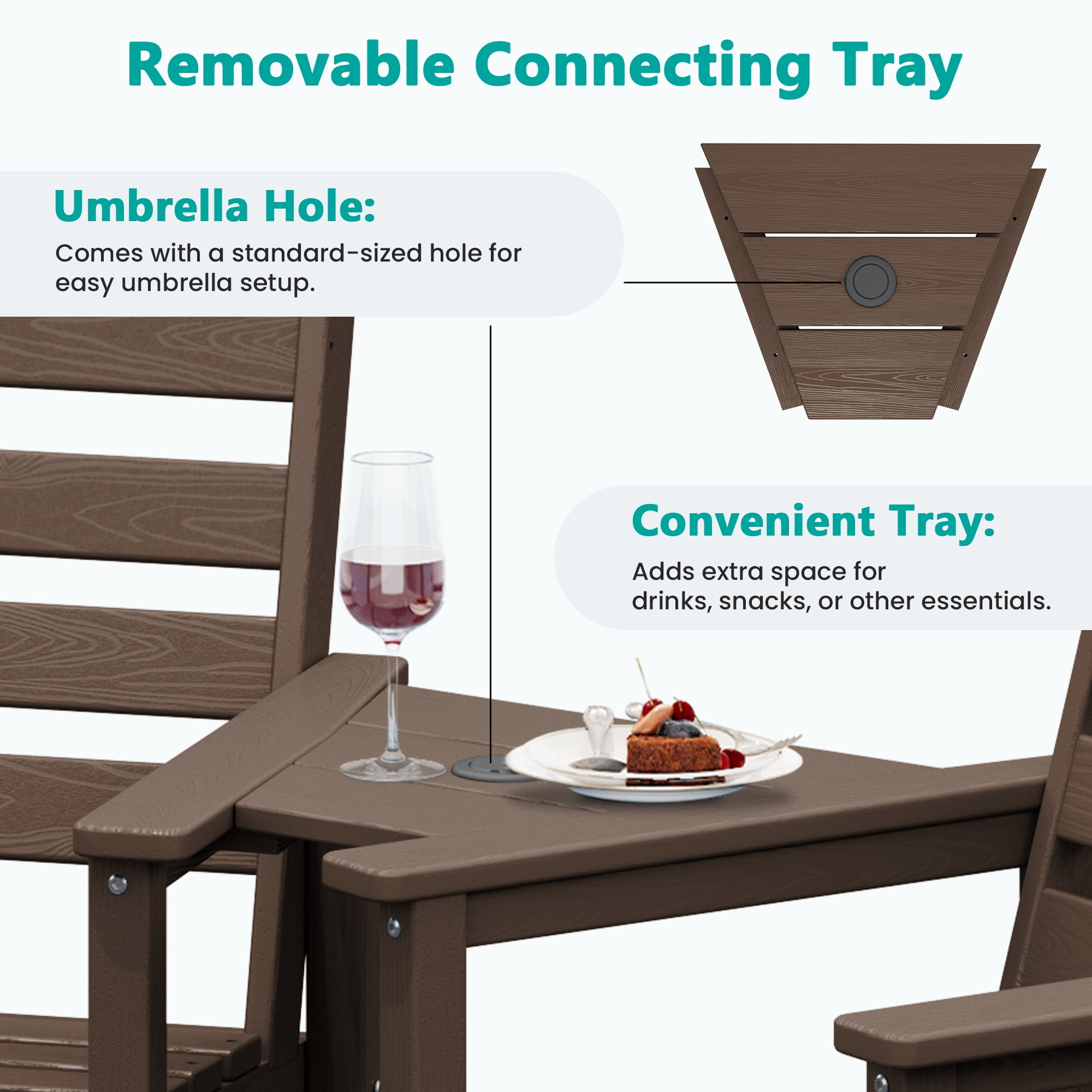 LOYALICE Balcony Chair Set of 2, Outdoor Adirondack Barstools with Connecting Tray, Coffee