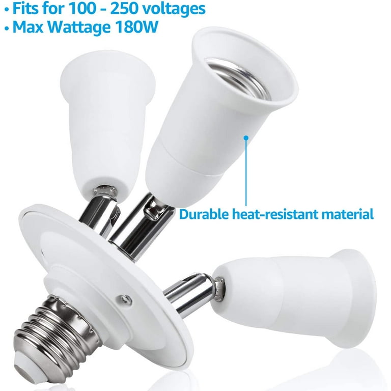 3-in-1 Light Socket Splitter, E26/27 Adapter Converter Bulbs Holder, 360°  Adjustable 180° Bendable