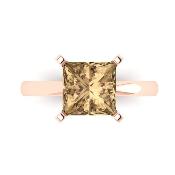 Clara Pucci 14K Rose Gold 3ct Champagne Solitaire Ring for Women