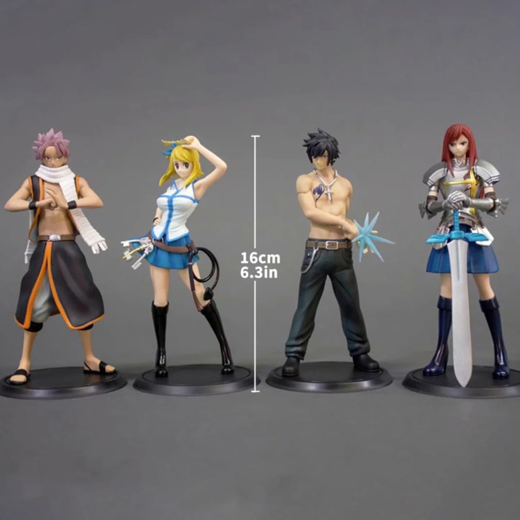 New Fairy Tail Erza Lucy、Gray、Natsu、Erza 4PC Character Anime Model Statue Action Figures Desktop Ornament Popular Decorations Fan Souvenirs Creative Gift Collectable