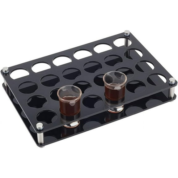 24 Shot Glass Tray Holder Black Bar Acrylic Shot Glasses Holders Wine Glass Cup Serving Tray Cups Organizer Shot Glass Display for Party Bar Club Hole: 1.5 Inch DIY