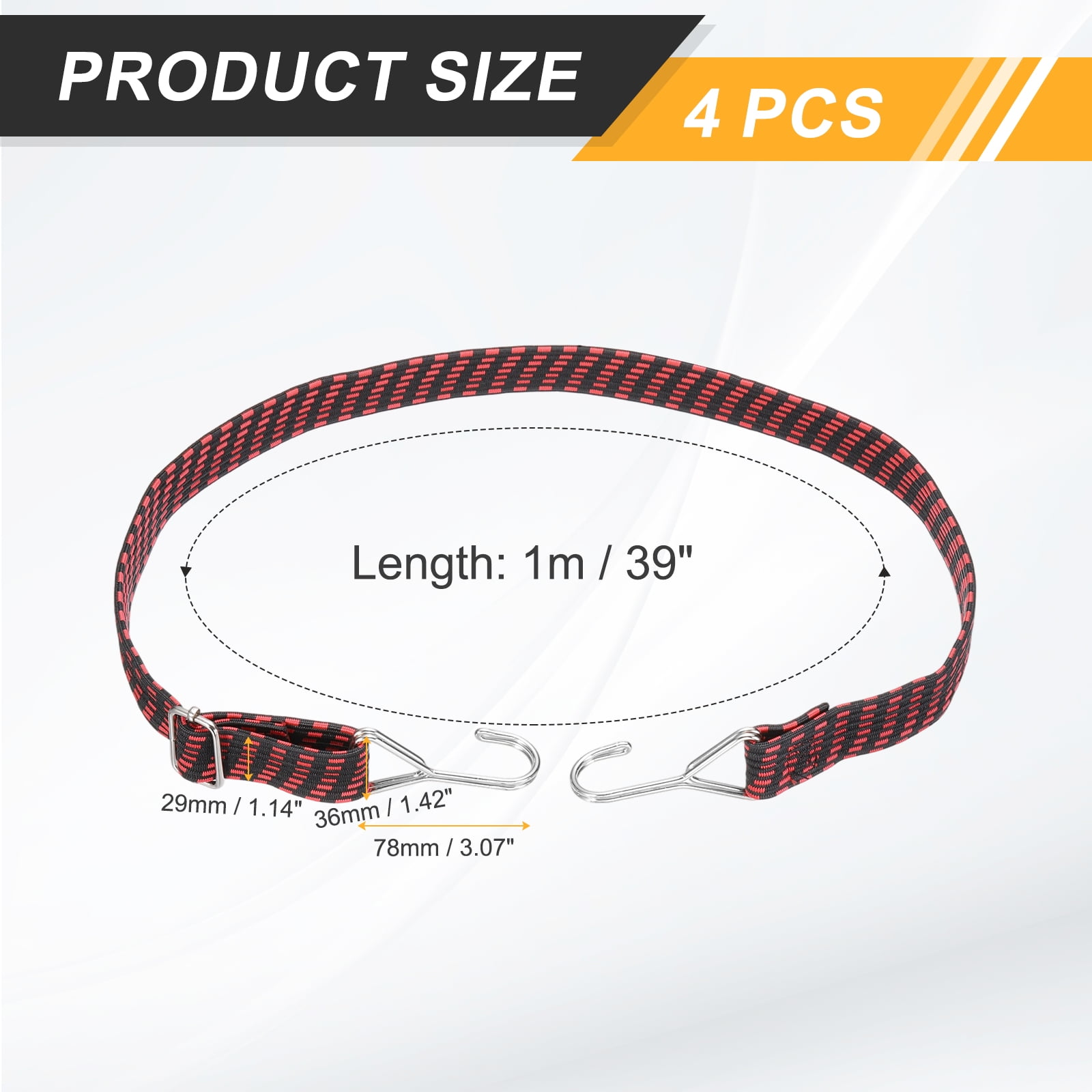 Uxcell 39" Adjustable Bungee Cords with Stainless Steel Hook, 4Pcs Heavy Duty Outdoor Elastic Bungee Strap for Securing Luggage Moving Cargo, Red