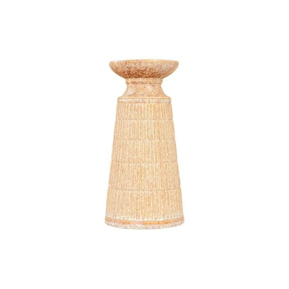 Creative Co-Op Small Beige Stoneware Pillar Candle Holder with Reactive Glaze Finish (Each one will vary)