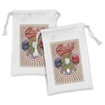 thumbnail image 1 of Baseball Fabric Pouch Set of 2, Retro Pop Art Softball Logo Vertical Striped Setting Bat and Ball Game Print, Small Drawstring Bag for Toiletries Masks and Favors, 9" x 6", Multicolor, by Ambesonne, 1 of 2