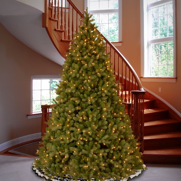 National Tree Company 10 ft. Pre-lit Feel Real® Artificial Downswept Douglas® Fir Christmas Tree, Green, Dual Color® LED Lights, Includes PowerConnect System and Stand