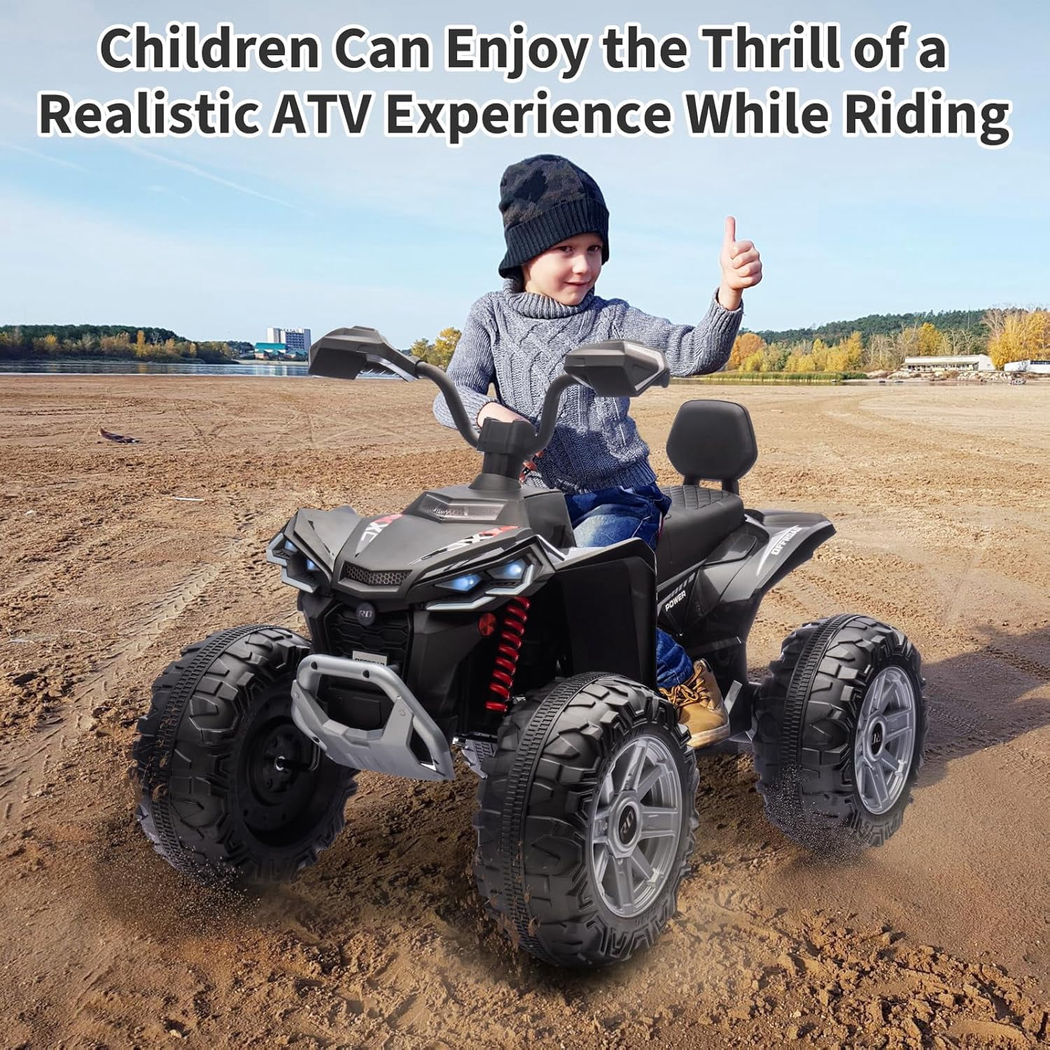 Trilenars 24v 2 Seater Ride on ATV Car in Black with Dual Motor,Black