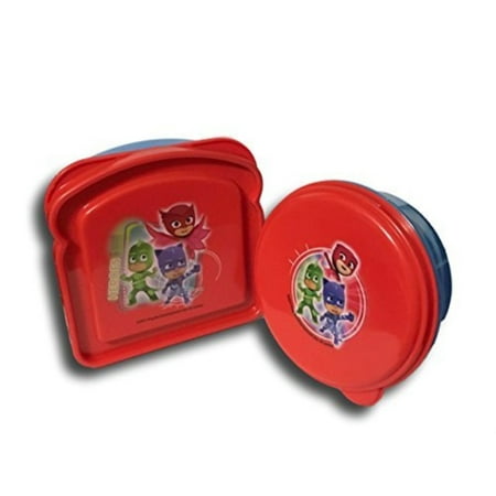 pj masks blue and red sandwich and snack container lunch box