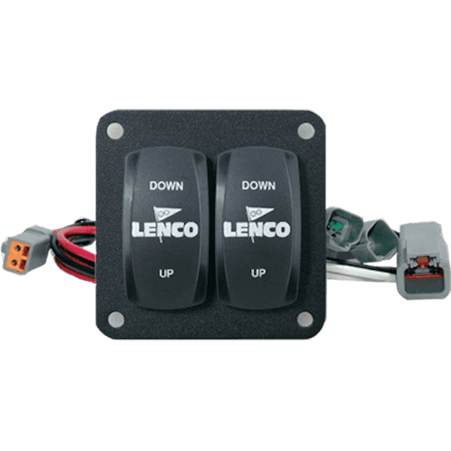 Lenco Boat Trim Tab Control 10222-211D 122 Carling Double Rocker Key Pad Switch; 2-3/4 Inch Width x 2-3/4 Inch Height; 2-1/4 Inch Cut-Out Hole