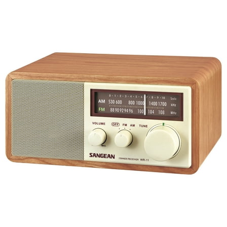 Sangean Hi-Fi Tabletop Retro Wooden Cabinet AM/FM Analog Radio Receiver, WR-11PT