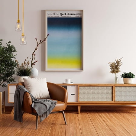 New York Times Newspaper -S124, Abstract Gradient Wall Art, Minimalist Blue Yellow New York Poster, Trendy Retro Nyt Newspaper Decor, Stretched Canvas Size 16x24