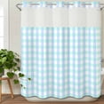 thumbnail image 3 of Aqua Blue Green No Hook Shower Curtain Waterproof,Bathroom Curtains with Snap in Liners and See Through Top Window,Checkered Plaid Gingham Lattice Trellis Hotel Bathtub Curtains Shower 66"Wx72"L, 3 of 8
