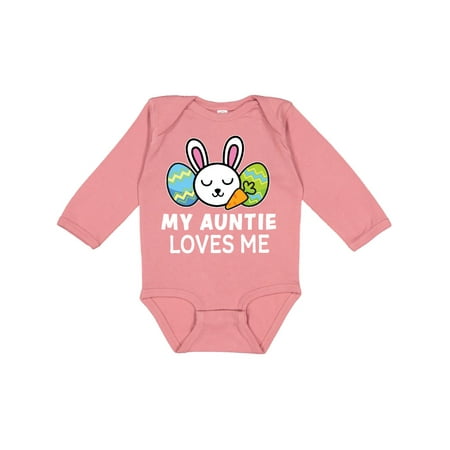 

Inktastic My Auntie Loves Me with Bunny and Easter Eggs Gift Baby Boy or Baby Girl Long Sleeve Bodysuit