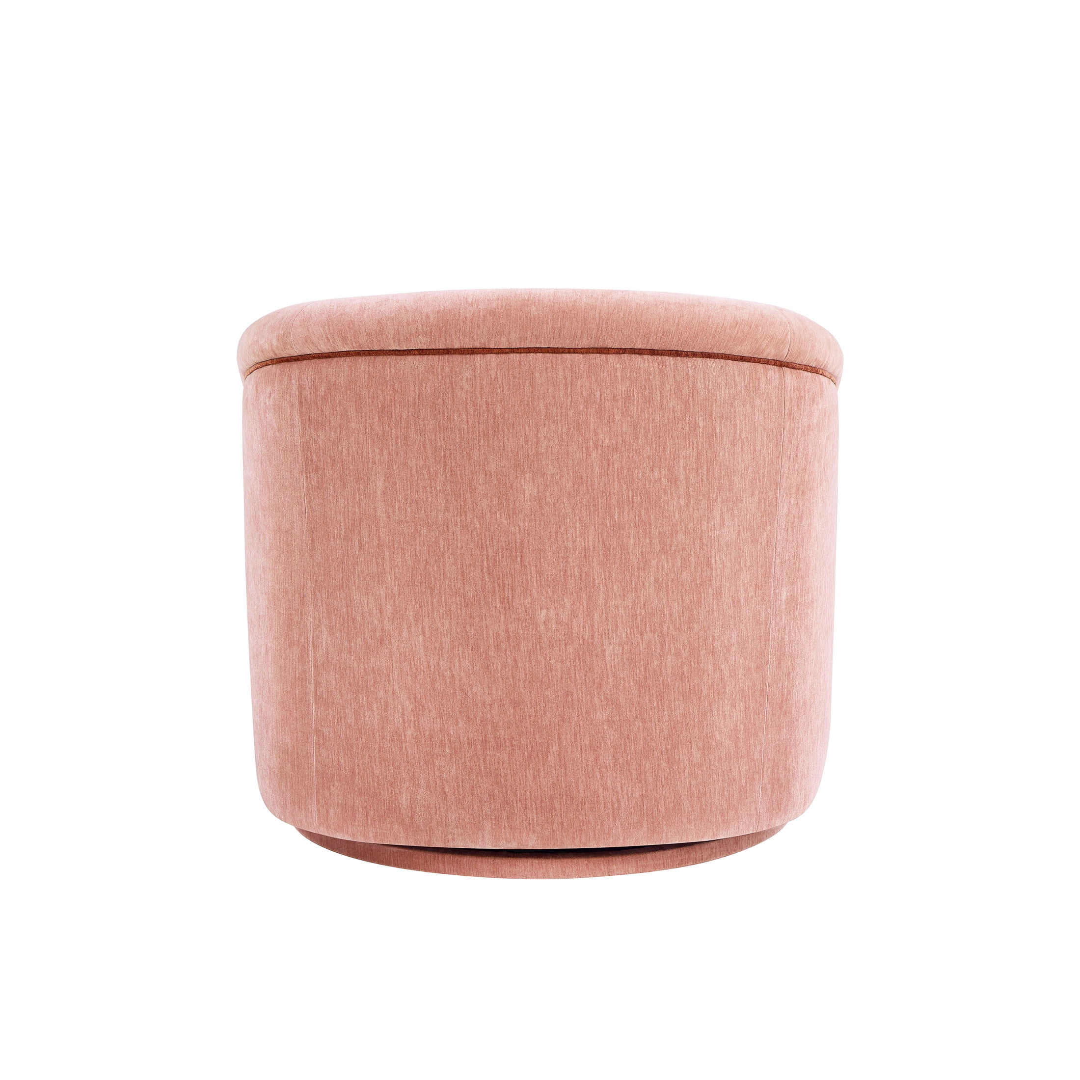 Beautiful Georgiana Swivel Chair by Drew Barrymore, Rose Pink with Faux Leather Rust Piping