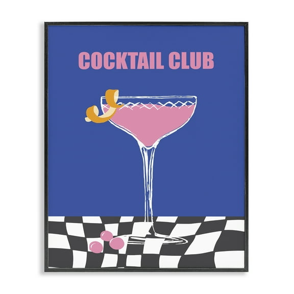 Stupell Industries Cocktail Club on Checkered Food & Beverage Painting Black Framed Art Print Wall Art, 11 x 14