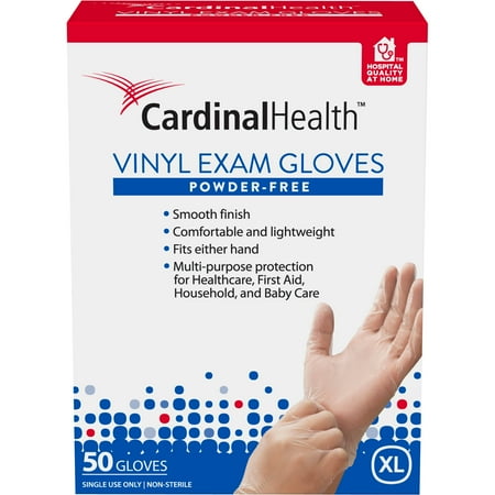 Cardinal Health Powder-Free Vinyl Exam Gloves, Extra Large, 50 count