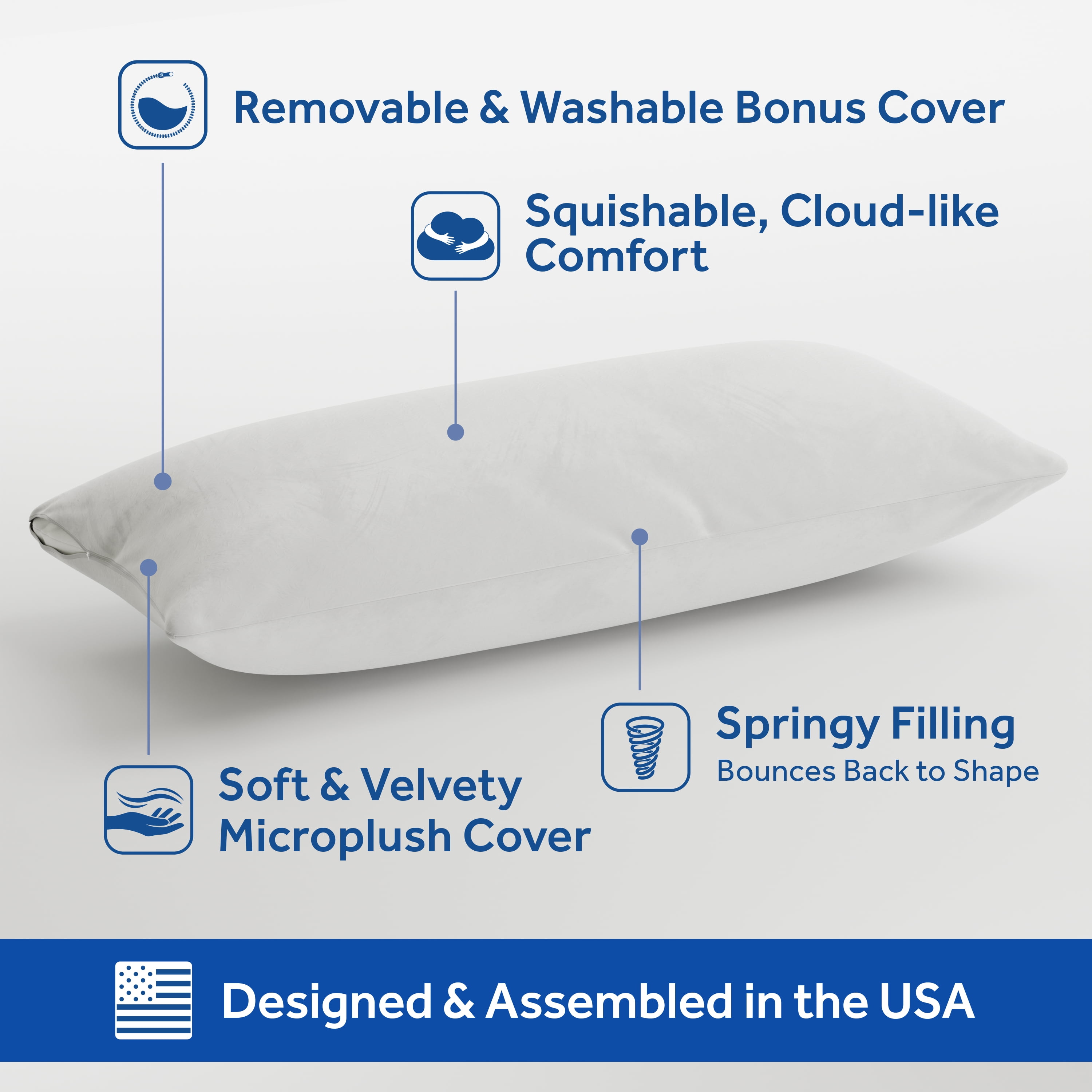 Sealy Huggable Support Body Pillow, 46"- Soft Velvety Cover, Squishable Comfort