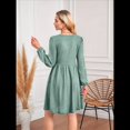 thumbnail image 4 of Vestido de Mujer con Mangas Largas Tipo Farol, Cuello Redondo, Falda Evasé, Moda de Otoño Verde S, 4 of 7