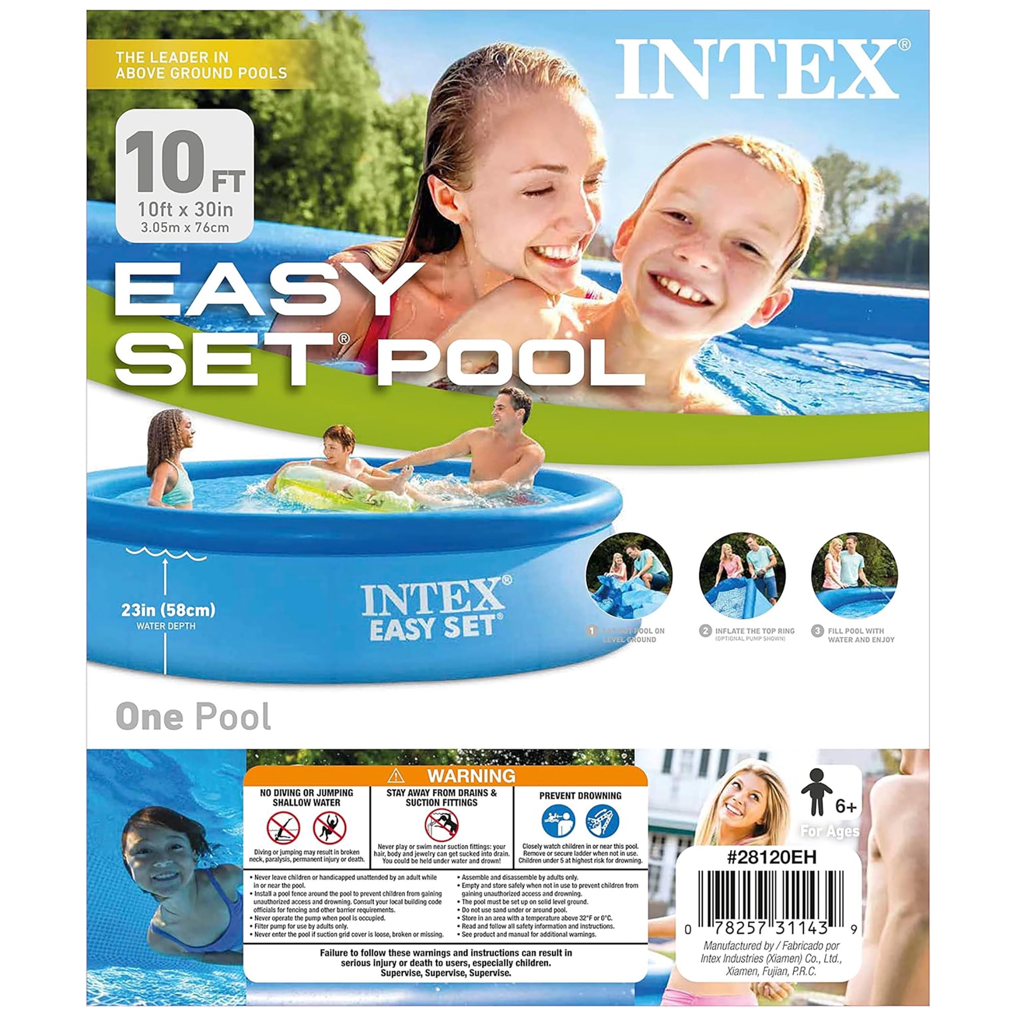 Intex: : Easy Set Pool - 10' x 30" - Inflatable Above Ground Swimming Pool, Puncture-Resistant Material, 1018 Gal Cap, Kids-Family Water Play, 28120EH
