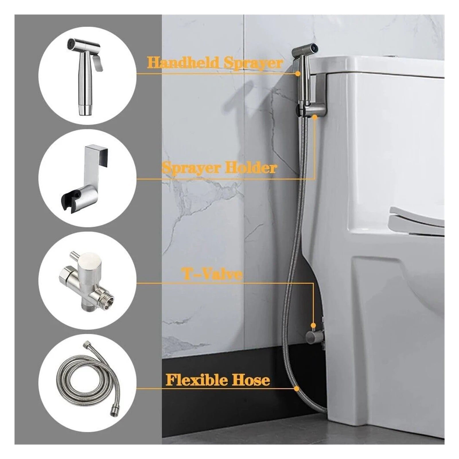 Toilet Companion Bidet Spray Gun Set, High Pressure Booster Nozzle Toilet Spray Gun 304 Stainless Steel - Modern Design