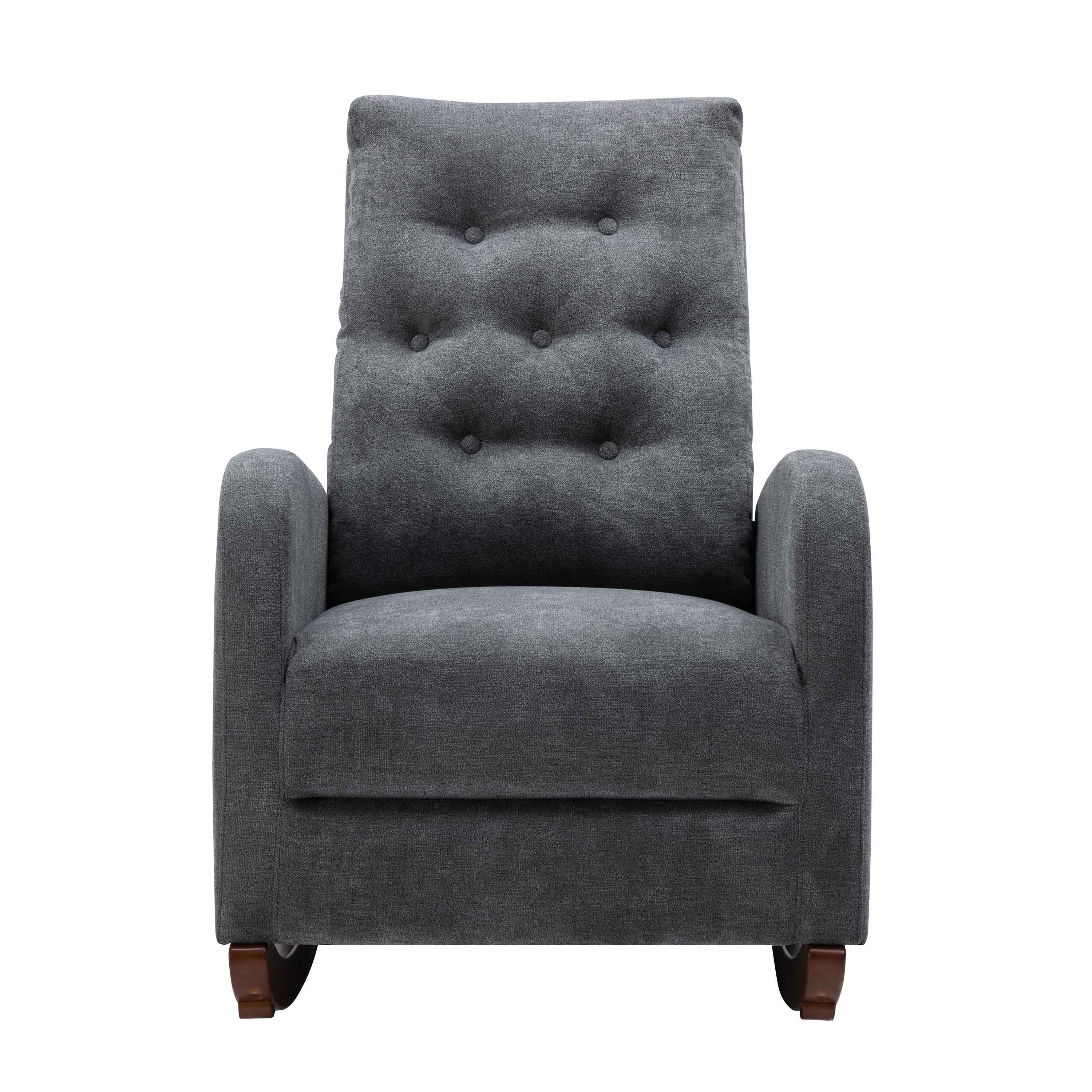 Ucloveria Modern Home Rocking Chair, Comfy Armchair with Side Pocket, Living Room Lounge Single Sofa, High Backrest with Decorative Buttons, Grey