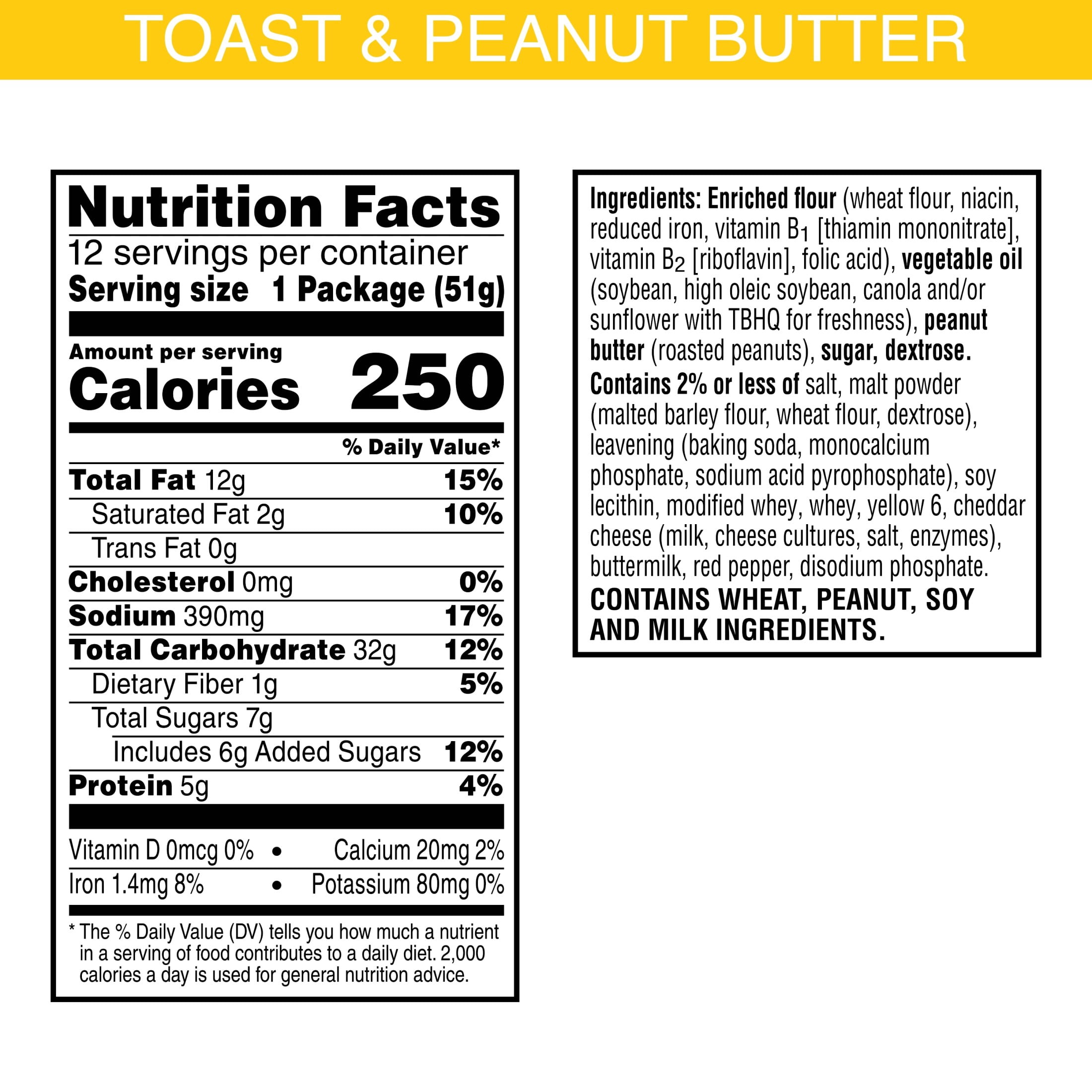 Keebler Toast and Peanut Butter Sandwich Crackers, Lunch Snacks, 12 Count