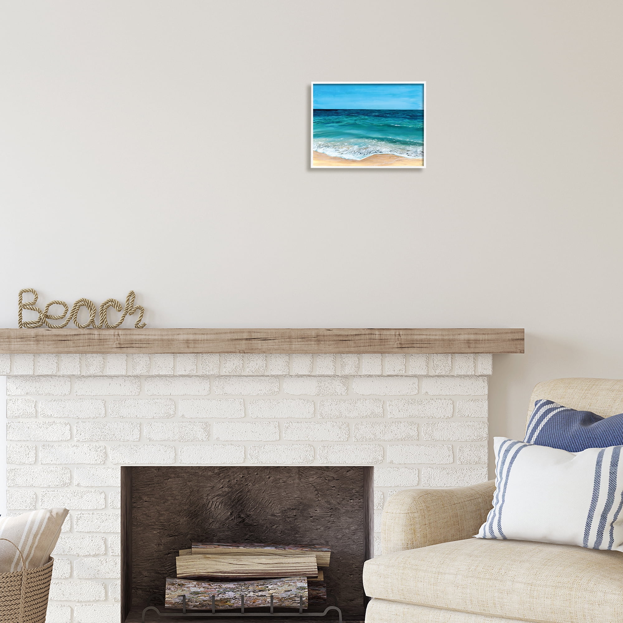 Stupell Industries Coastal Beach Foam Nature Painting White Framed Art Print Wall Art, 14 x 11