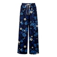 thumbnail image 4 of Women Palazzo Pants Summer Boho Baggy Wide Leg High Waist Flowy Beach Casual Trousers with Pockets Dark Blue S, 4 of 8