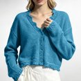 thumbnail image 4 of Ndbuld Top for Women Women Solid Color Long Sleeve V Neck Button Down Knit Cardigan Top,Sky Blue,Free Size, 4 of 5