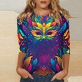 thumbnail image 2 of Womens Mardi Gras Top 3/4 Sleeve Carnival Shirt, Casual Crew Neck Blouse for 2026 Carnival Party, 2 of 5