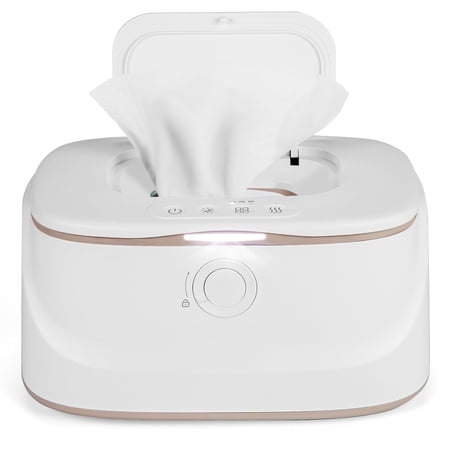 Wipes Warmer with Child Lock, Large Capacity Wipes Dispenser with Night Light, Fast and Even Heating, 4 Modes of Temperature Heating Control,White