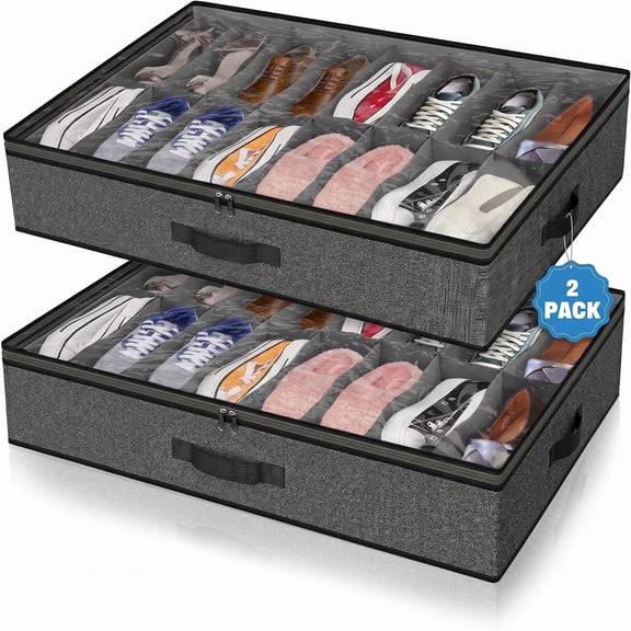Scidweet 2 Pack Under Bed Shoe Storage Organizer for Closet, Fits Total 32 Pairs Foldable Underbed Shoes Containers