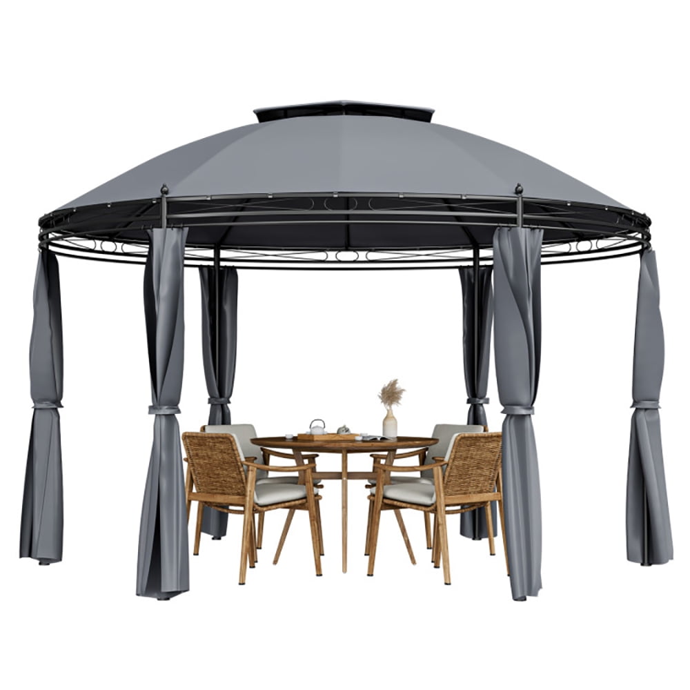Aimee Lii 11.5 ft Outdoor Patio Round Dome Gazebo Canopy Shelter with Double Roof Steel, Backyard Canopy Gazebo for Party Wedding BBQ Events, Gray Aimee Lii 11.5 ft Outdoor Patio Round Dome Gazebo Canopy Shelter with Double Roof Steel, Backyard Canopy Gazebo for Party Wedding BBQ Events, Gray