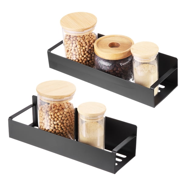 Organizador magnético de especias para refrigerador de 4 piezas con gancho, negro