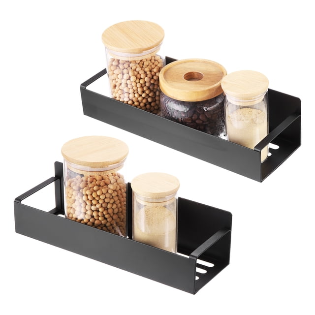 Organizador magnético de especias para refrigerador de 4 piezas con gancho, negro
