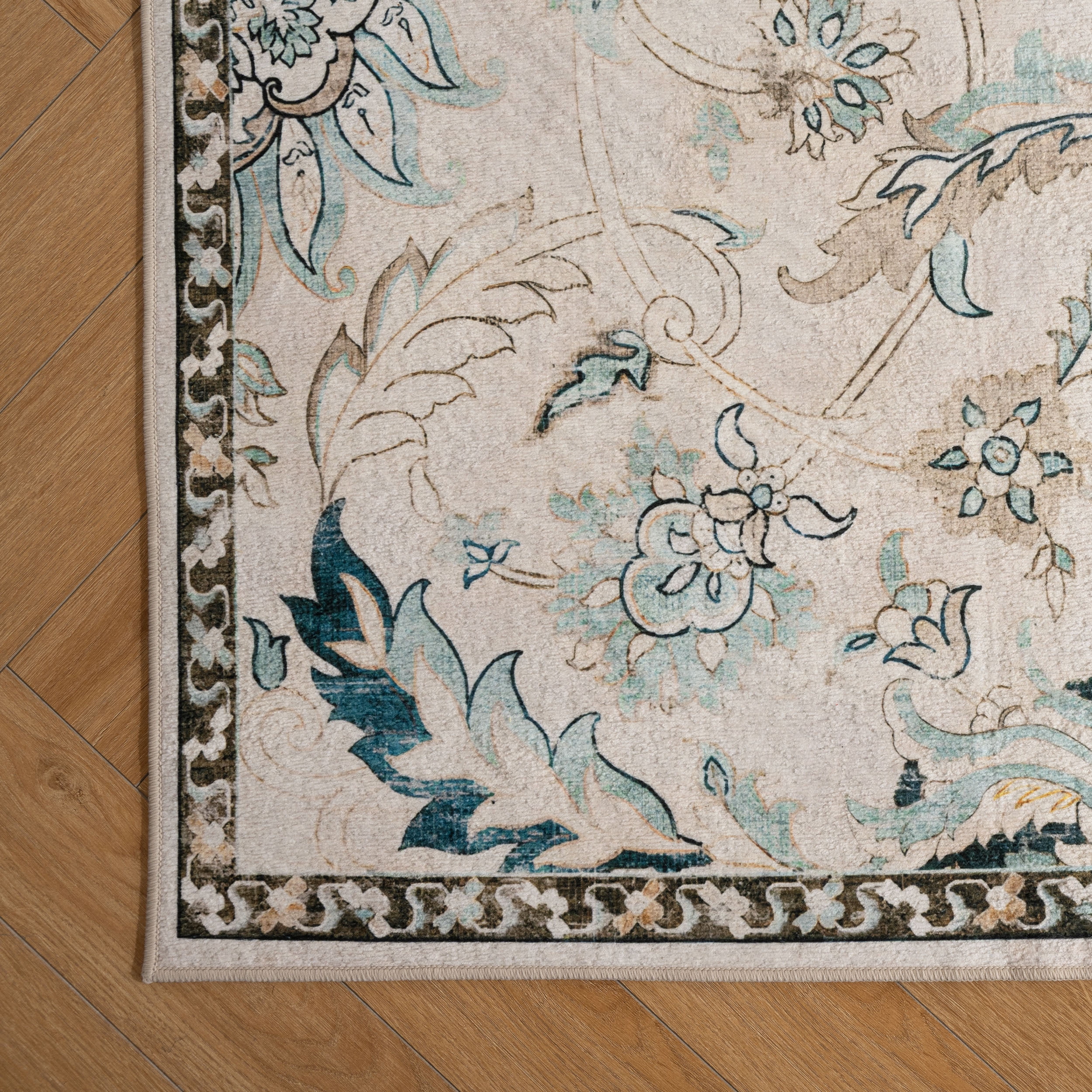 Sage Green Rugs 8x10 for Living Room Soft Non-Slip, Large Vintage Floral Area Rug Retro Tribal Farmhouse Stain Resistant Carpet for Bedroom Dining Room Office Guest Room