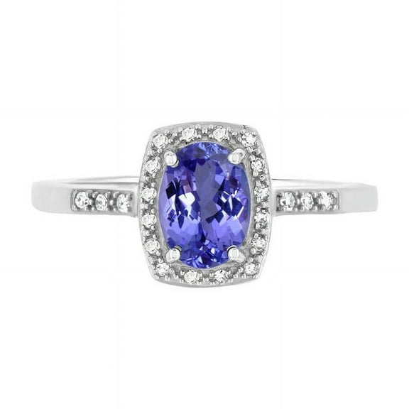 925 Sterling Silver Natural Tanzanite Gemstone December Birthstone Halo Style Ring For Womens