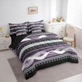 thumbnail image 3 of Feelyou Modern Boho Lines Bedding Comforter Set 7pcs for Men, Purple Cycle Abstract Queen Bedding Sets, Fashion Stripes Art Reversible Queen Sheet Sets, Ultra Soft Bedroom Decor, 3 of 8
