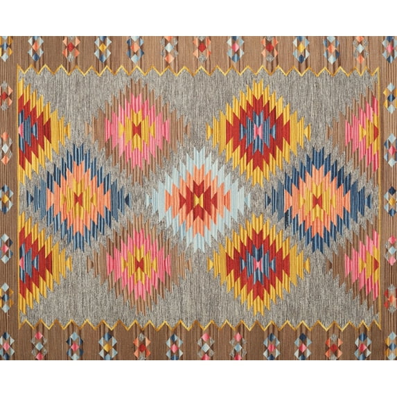 Ahgly Company Indoor Rectangle Contemporary Chestnut Red Southwestern Area Rugs, 8' x 10'