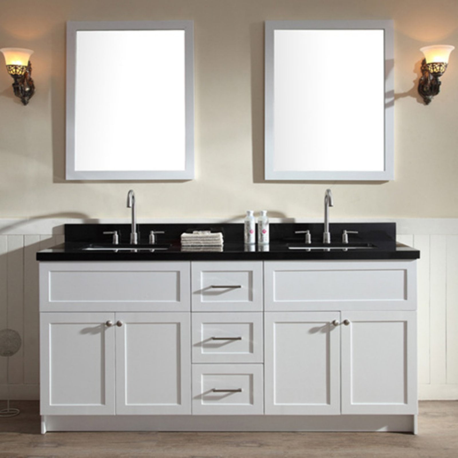 Ariel Hamlet 73 In Bath Vanity In White With Granite Vanity Top In Absolute Black With White Basins And Mirrors Walmartcom Walmartcom Ariel Hamlet 73 In Bath Vanity In White With Granite Vanity Top In Absolute Black With White Basins And Mirrors Walmartcom Walmartcom