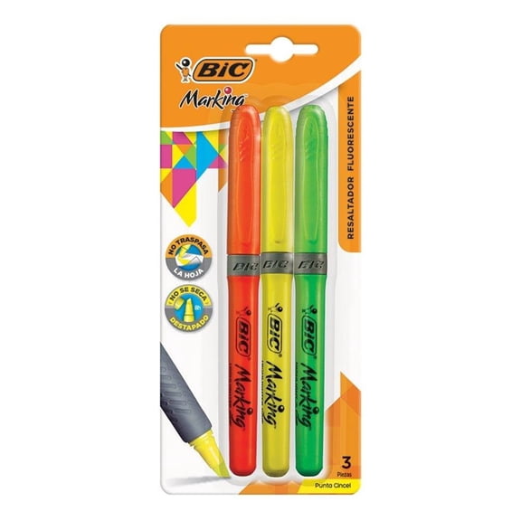 Marcatextos Bic Brite Liner Grip Fluorescentes 3 Piezas