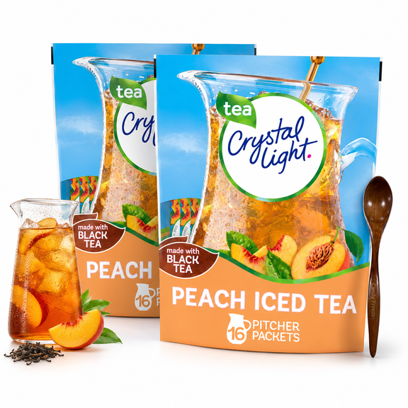 Crystal-Light Drink Mix 4.55 oz – 2 Pack (16 Pitcher Packets Total), Made with Black Tea – Sugar-Free, Low-Calorie (Peach Iced Tea) Candy Freezer Wooden Spoon