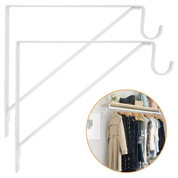 LAMIRO Closet Rod Brackets,Heavy Duty Solid Color 90-Degree Bending Triangular Wall Mount Closet Shelves Bracket Hook with Rod Shelving Support