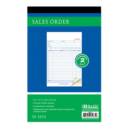 BAZIC Sales Order Book, 50 Sets 5 9/16"x8 7/16" 2-Part Carbonless, 1-Pack